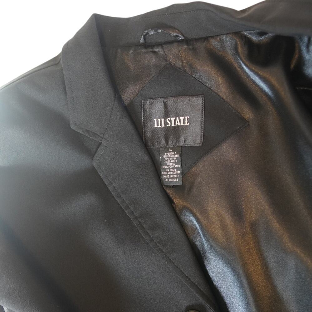 111 State Black Trench Coat Men’s Large Notch Lapel Long Coat Lightweight - Picture 4 of 11